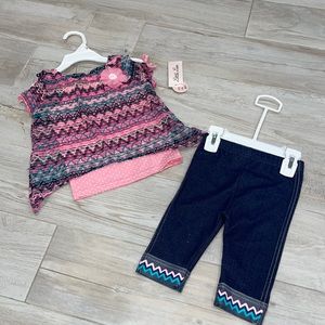 Little lass pink and blue striped top and Pant set